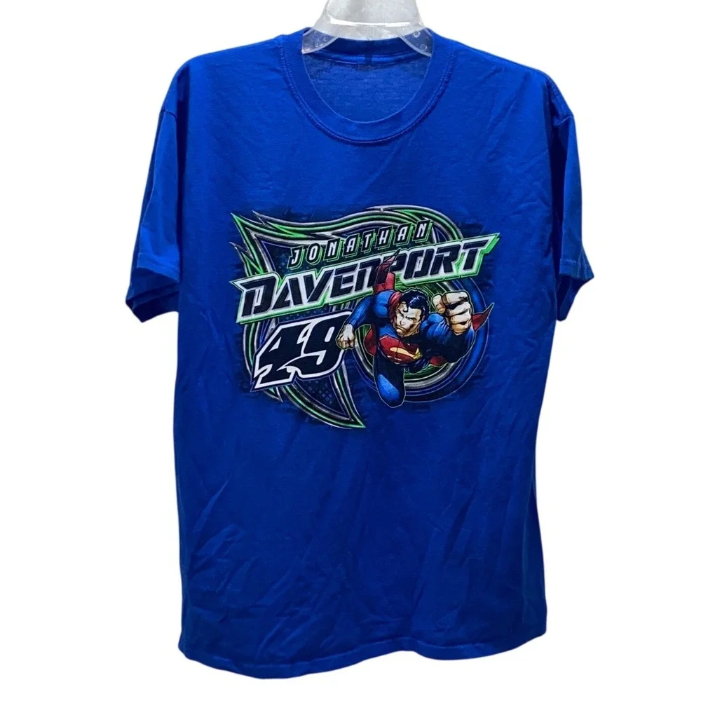 Jonathan Davenport 49 Superman Racing T-Shirt Blue Mens Large Nutrien Ag Car Tee